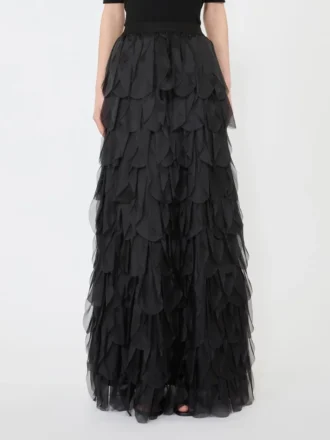 fust lung cu petale din organza de mtase negru 2 330x440 - Fustă lungă cu petale din organza de mătase, negru