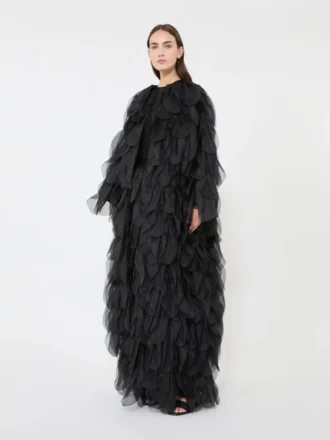pulover din viscoz elastic negru 1 330x440 - Fustă lungă cu petale din organza de mătase, negru