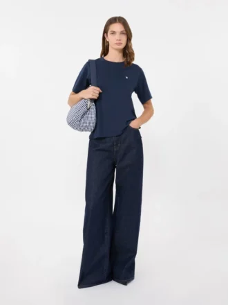 Tricou basic din bumbac, albastru închis
